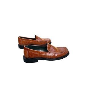 Vinnys Yardee Mocassin Penny Loafer Brow Croco Embossed Leather 42
